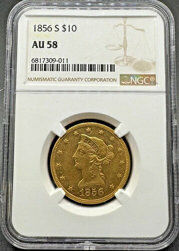 1856-S 10ドル リバティゴールドイーグル NGC AU58 09XXXD25｜WORLD RESOURCE【QUEEN店】