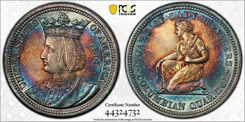 1893年 イザベラ クォータードル シルバー 記念品 PCGS MS66 シャープ PQ トーン｜WORLD RESOURCE【QUEEN店】