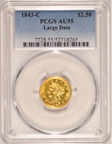1843-C ラージデイト $2.50 リバティゴールド クォーターイーグルコイン PCGS AU55 シャーロットミント｜WORLD RESOURCE【QUEEN店】