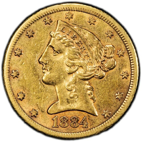 1884-CC 5ドル金貨 PCGS AU-50 米国リバティヘッドハーフイーグル|WORLD RESOURCE【QUEEN店】