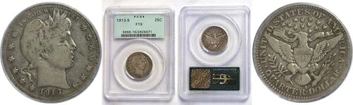 1913-S 25セントバーバークォーター PCGS F-15｜WORLD RESOURCE【QUEEN店】