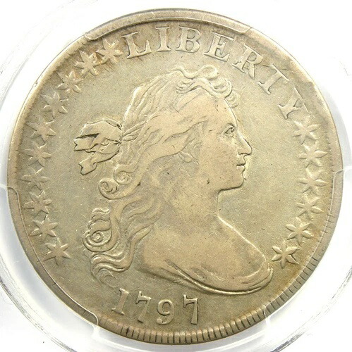1797年 ドレープバスト シルバードル 1ドルコイン 10x6 - PCGS VF25認定 - 価値8,750ドル