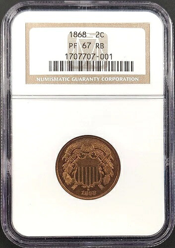 1868 年プルーフ 2 セント硬貨、NGC により PF 67 RB 認定!｜WORLD RESOURCE【QUEEN店】