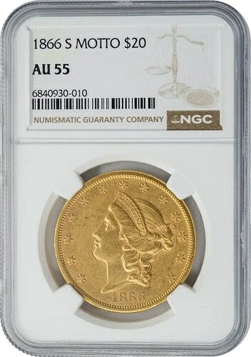 1866-S 20ドル金貨 リバティ・モットー AU55 NGC 949642-1｜WORLD RESOURCE【QUEEN店】