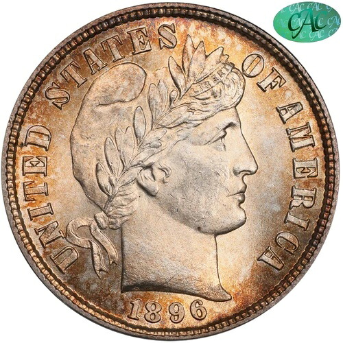 1896-S 10C MS65+ PCGS CAC トーンカラー バーバーダイム