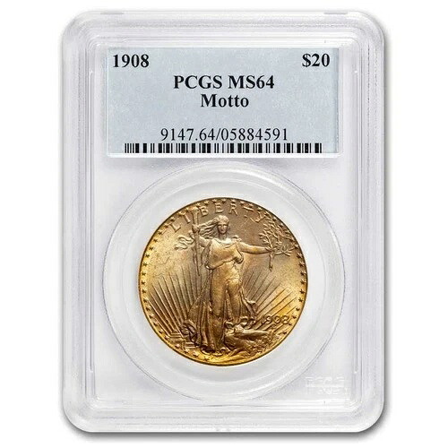 1908年 20ドル セント・ゴーデンズ ゴールド ダブルイーグル(モットー付き) MS-64 PCGS|WORLD RESOURCE【QUEEN店】