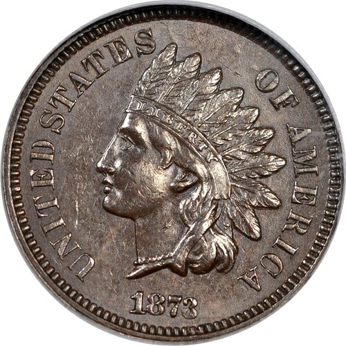 1873年 1セント ダブルリバティ スノー-1 インディアンセント NGC AU58BN