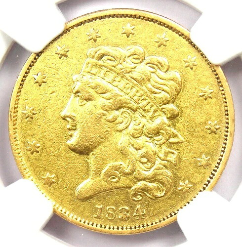 1834年 クロスレット4 クラシックゴールド ハーフイーグル $5 HM-9 - NGC AUディテール -レアスペック!-｜WORLD RESOURCE【QUEEN店】