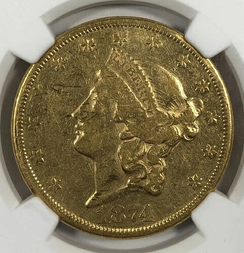 1874年-CCリバティ20ドルゴールド。NGC AU50。希少なカーソンシティ。0.9750oz AGW。-｜WORLD RESOURCE【QUEEN店】