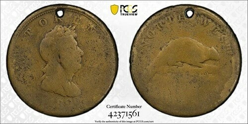 1820年 真鍮製 ビーバー・ノース・ウェスト・カンパニー トークン PCGS AG 03 (POP: 1) - コロニアルズ