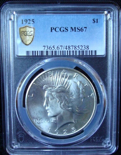 1925年ピースシルバードル - PCGS MS 67 - ゴールドシールド