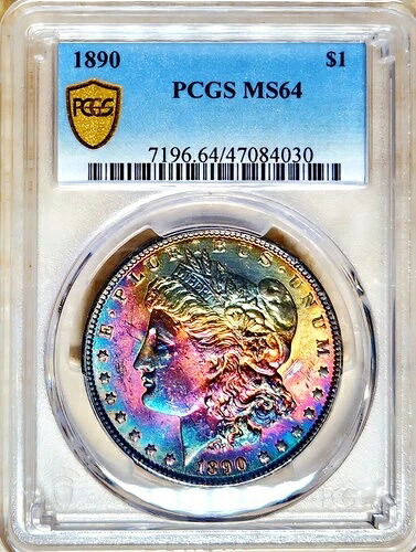 1890年 1ドル??両面レインボートーン モルガン?? ドル PCGS MS-64。ゴージャス??!