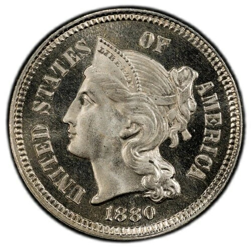 1880 年 3 セント ニッケル - PCGS PR67 - 見事なフルカメオの外観 - スーパー PQ!