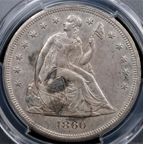 1860 O 座像リバティドル PCGS MS 61 全面打刻銀色表面一部
