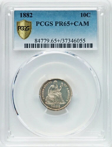 1882年 自由の女神像 10セント - PCGSプルーフ 65+ CAM - 素晴らしい宝石カメオ