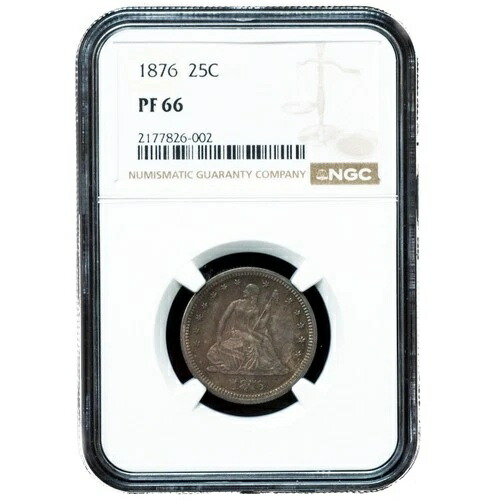 プルーフ 1876 着席リバティ クォーター PF66 NGC - 色調良好、手に持ったときに美しい!
