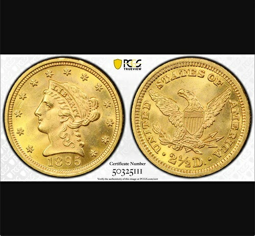 1895年 PCGS MS64 発行枚数6,000枚 -- 1895年以降最低！ 主要日付 $2.50 クォーターイーグル