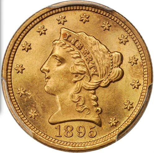 1895年 PCGS MS64 発行枚数6000枚 -- 大手ディーラーで4,382ドル -- 2.50ドル ゴールドクォーターイーグル