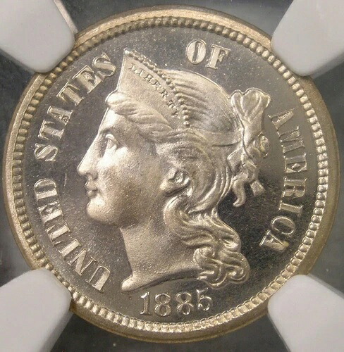 1885年 3セントニッケル マグニフィセントチョイス PQ+ GEM+ POP 17/2?NGC PF 67 カメオ CAC