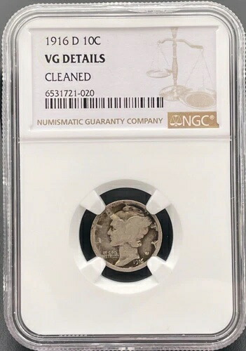 1916年 D マーキュリーダイム NGC 非常に良い、少量発行のキーデイトコイン