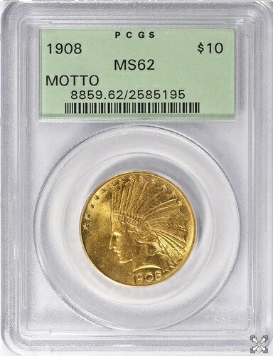 1908-P 10ドル金貨 インディアンヘッドイーグル PCGS MS62