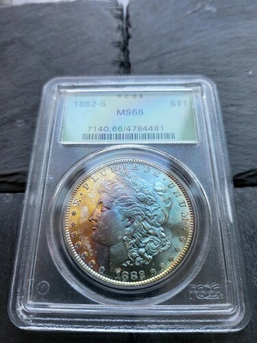 1882年 S モーガン銀貨 PCGS MS66 OGH モンスターレインボートーン