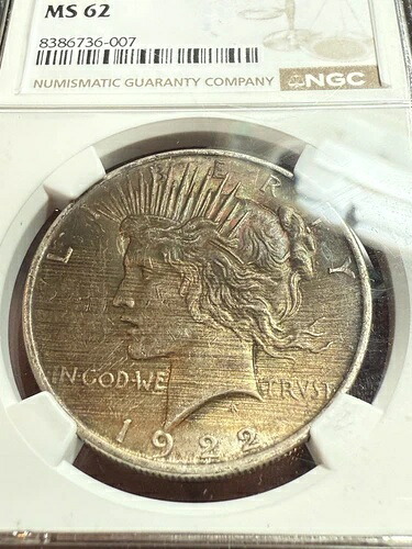 1922年 ピースシルバーダラー NGC MS-62 バッグトーン 両面トナー ライジングサン