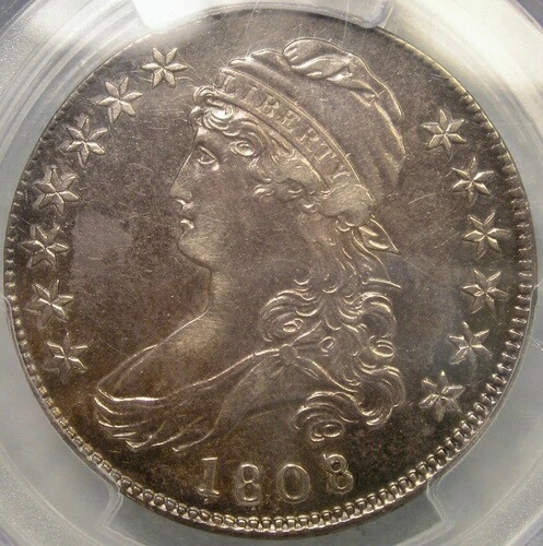 1808/7 キャップド バスト 文字入りエッジ シルバー ハーフ ドル 希少美品 PCGS AU 詳細