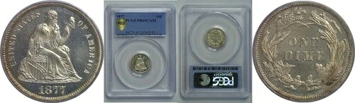 1877年 シーティングリバティダイム PCGS PR-65 CAM
