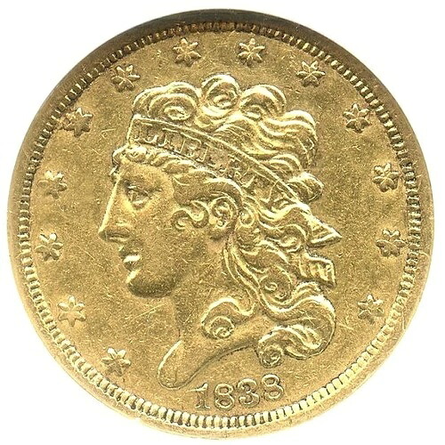1838 年 5 ドル金貨クラシック ヘッド ハーフ イーグル、NGC AU-53、非常に魅力的、希少な年号!|WORLD RESOURCE【QUEEN店】
