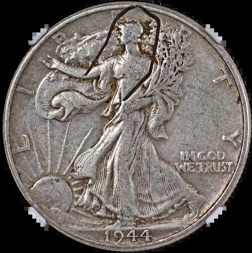 1944年ウォーキング・リバティ・ハーフ NGC XF40 ミントエラー - ステープルで打たれた（保持）希少｜WORLD RESOURCE【QUEEN店】