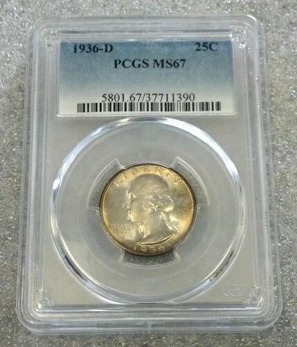 1936-D ワシントン シルバー クォーター PCGS MS67 (2999)｜WORLD RESOURCE【QUEEN店】