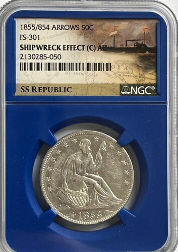希少なSSリパブリック1854/854 (C) AU難破船効果自由の女神像半ドル硬貨｜WORLD RESOURCE【QUEEN店】