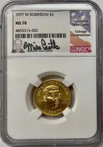 1997-W ジャッキー・ロビンソン ゴールド $5 NGC MS-70 (キャッスルサインラベル)