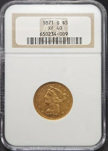 1871 S $5 リバティヘッド ゴールド ハーフ イーグル NGC XF 40、歴史的遺物!