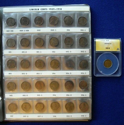 194枚のリンカーンセントコインセット 1909-1981- 1909年代 & VDB/1922 No D/1914d ANACS VG8/1931年代