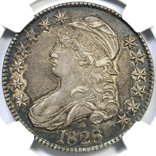 1828 O-107a R6+ NGC AU53「カール2、ノブ」キャップドバストハーフダラー