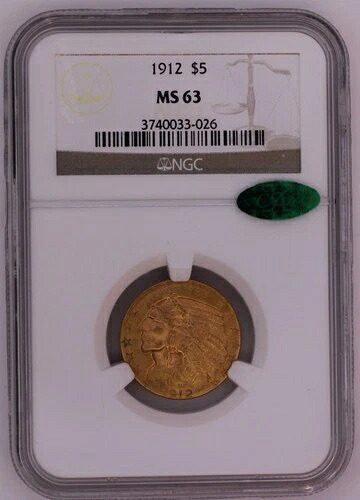 1912年 インディアン 5ドル NGC MS63 (CAC)