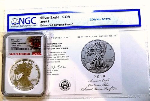2019 S 強化リバースプルーフ ASE UC ER のみ 1,934 NGC PF70 非常に低い COA #00776