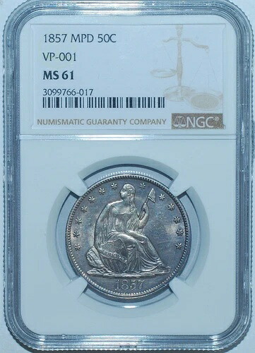 1857 NGC MS61 WB-102 VP-001 R.7+ MPD 日付不明 着席型リバティハーフダラー