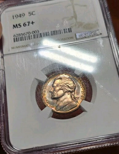1949年 P ジェファーソンニッケル NGC MS67+ プラスグレード ポップ2 最高級 レインボートーン