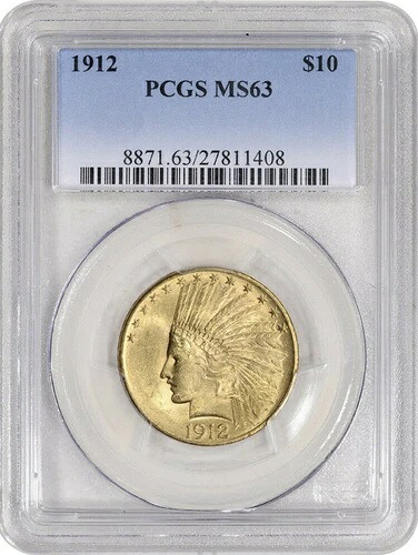 1912年 P $10 インディアンヘッドイーグル PCGS MS 63