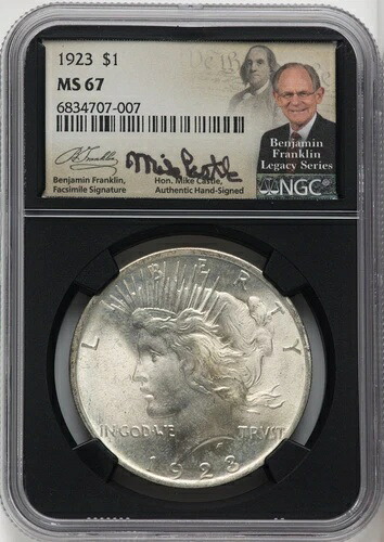 1923年 1ドル マイク・キャッスル ブラックコア フランクリンシリーズ ピースダラー NGC MS67 (765292005)