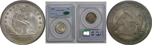 1858年 25セント 自由の女神像 25セント PCGS MS-65 CAC