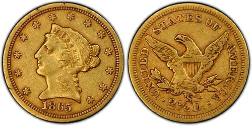 1865年 S $2.50 ゴールド リバティ ヘッド クォーター イーグル PCGS XF-40