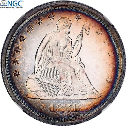 [#970326] アメリカ合衆国、25セント硬貨、自由の女神像、1871年、フィラデルフィア、カメオ、シル
