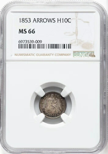 1853年-アローズ-自由の女神座像1/2ダイム-NGC MS66-心吹き宝石!-