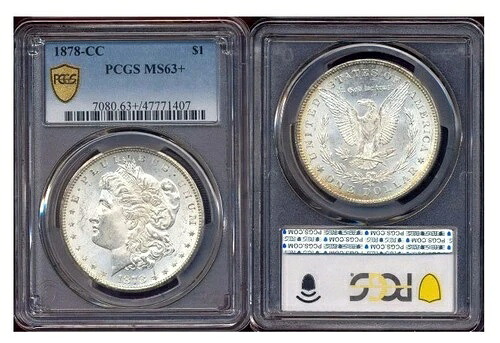 1878-CC $1 PCGS MS63+ プルーフのような表面、光沢のある新品同様の光沢、モルガン・ダラー