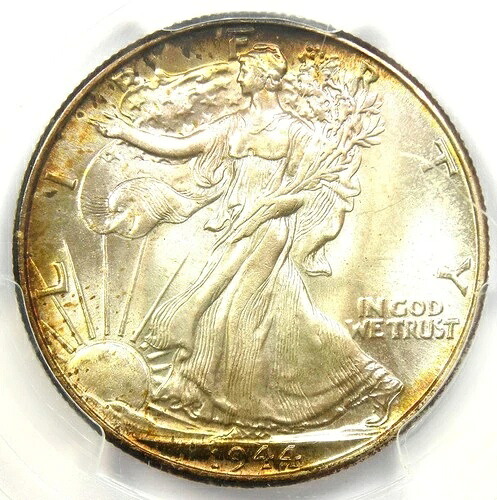 1944-P ウォーキング・リバティ・ハーフダラー 50セント 1944年。PCGS MS67+ プラスグレード - 5,250ドル相当