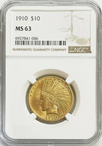 1910年 10ドル金貨 インディアンイーグル NGC MS 63